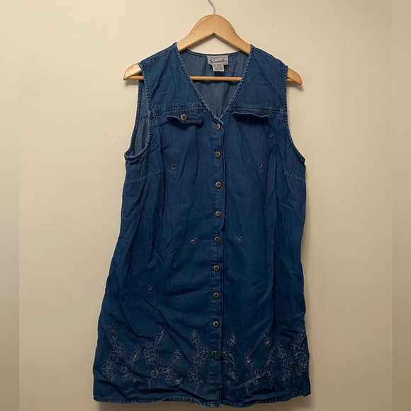 Vintage Jean Sleeveless Jean Dress w/Embroidery Sz L/XL 100%Cotton Made in India - Picture 8 of 10